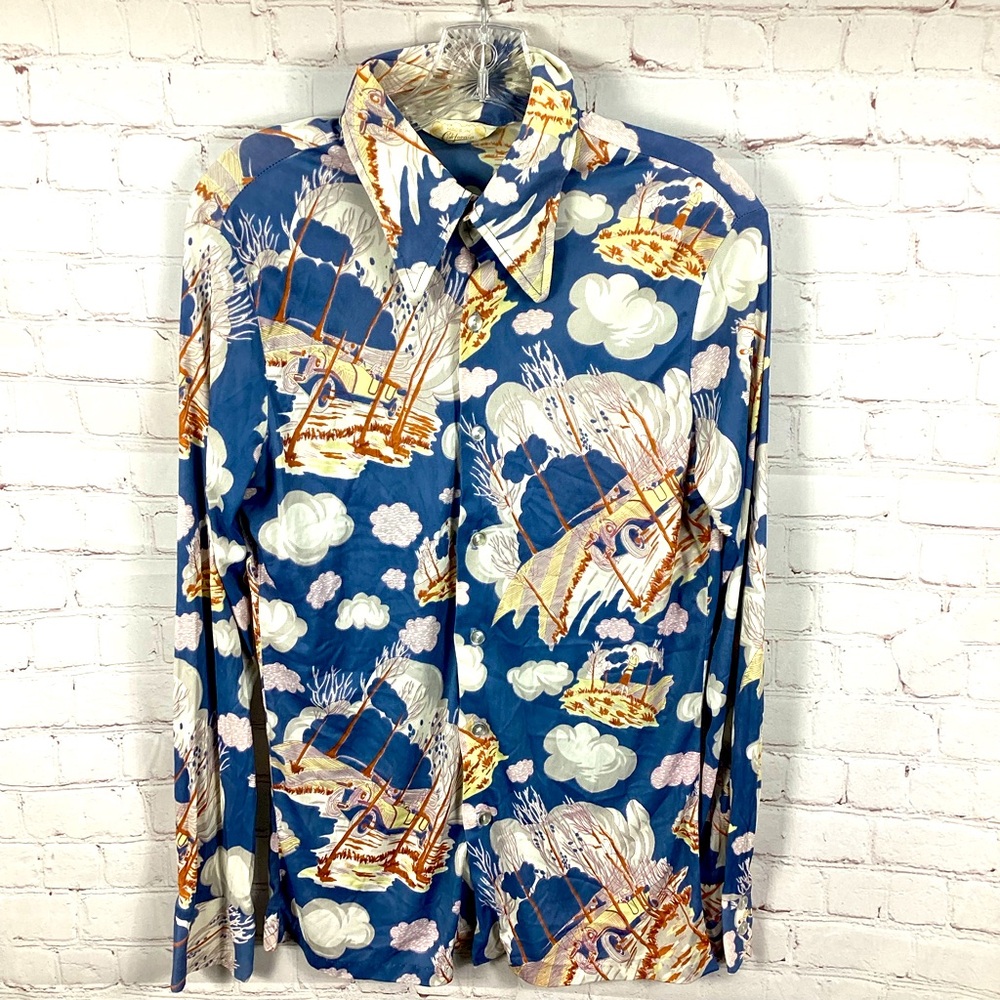 Vintage Retro Made in California Button Up‎ Shirt Antique Cars Women’s Medium